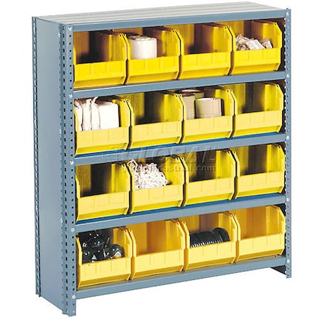 Global Industrial Steel Closed Shelving - 36 Yellow Plastic Stacking Bins 10 Shelves 36x12x73 603268YL