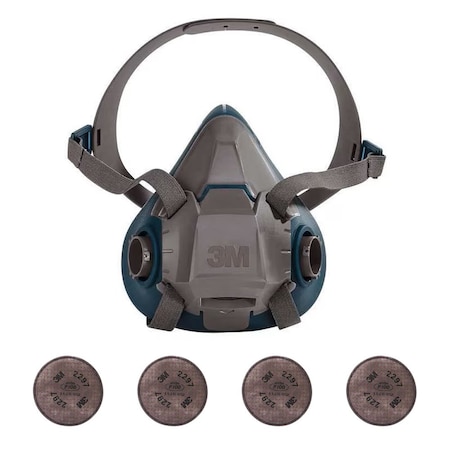 3M Half Mask Respirator Kit:  Includes 4 Filters, Nuisance Organic Vapor/P100, 6000 Series, Size L 6AP71-5WYZ6