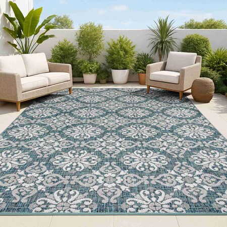 Jonathan Y Amora Traditional Mediterranean Tile Design Turquoise/Cream 3 ft. x 5 ft. Indoor/Outdoor Area Rug TSN206E-3