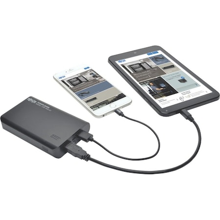 Tripp Lite Portable 10,000mAh Dual-Port Mobile Power Bank USB Battery Charger with LED Flashlight UPB-10K0-2U