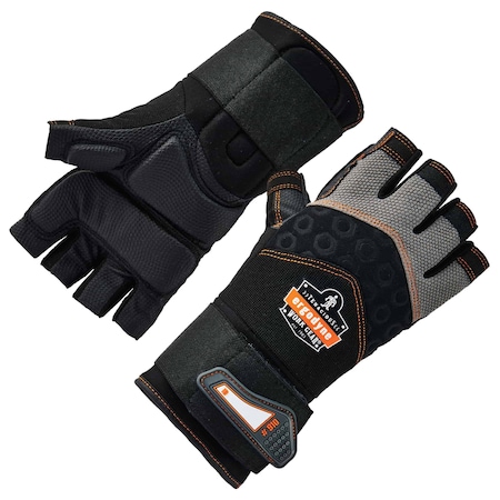 Ergodyne Gloves, Impact, Half-Finger, Black, S, PR 910