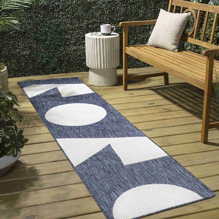 Jonathan Y Lucian Modern Geometric Abstract Two-Tone Navy/Cream 2 ft. x 8 ft. Indoor/Outdoor Runner Rug TSN302B-28