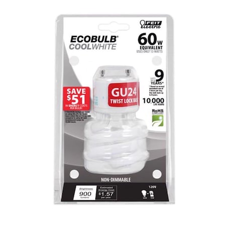Feit Ecobulb 13 W G25 2.09 in. D X 3.66 in. L CFL Bulb Soft White Spiral 2700 K 1 pk BPESL13T/GU24