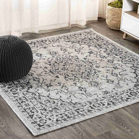 Jonathan Y Rozetta Boho Medallion Textured Weave Gray/Black 5 ft Square Indoor/Outdoor Area Rug SMB102D-5SQ