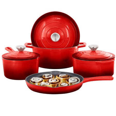 Megachef 7 Piece Enameled Cast Iron Cookware Set in Red 750124525M