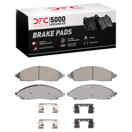 Dynamic Friction Co DFC 5000 Advanced Brake Pads - Ceramic and Hardware Kit 1551-2402-01
