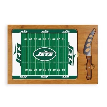 Picnic Time Family Of Brands NFL New York Jets - Football Field - Icon Glass Top Cutting Board & Knife Set 910-00-505-224-2