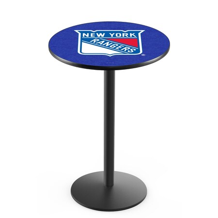 Holland Bar Stool Co 36" Blk Wrinkle New York Rangers Pub Table, 36" dia. Top L214B3636NYRang