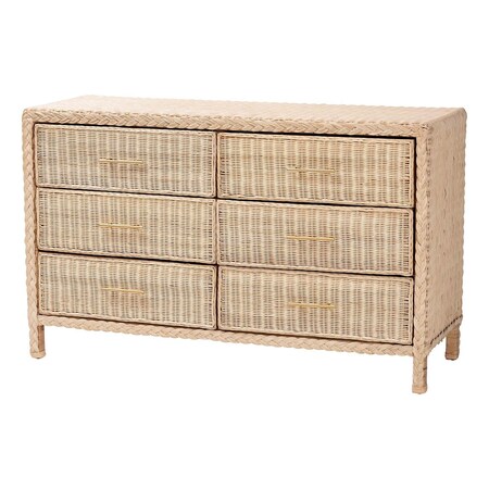 Bali & Pari Lanica Japandi Sun-Bleached Braided Rattan 6-Drawer Dresser 250-13729-ZORO