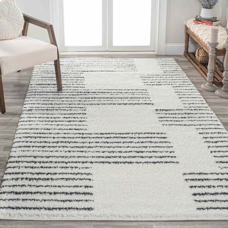 Jonathan Y Petra Abstract Stripe Geometric Shag White/Gray 8 ft. x 10 ft. Area Rug MOH407A-8