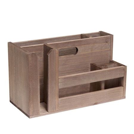 Homeroots 7" Brown Wood Desk Organizer 661196
