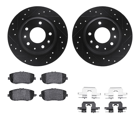 Dynamic Friction Co DFC Rotors-Drilled & Slotted-Black w/ 5000 Advanced Brake Pads Incl Hdw 8512-54067
