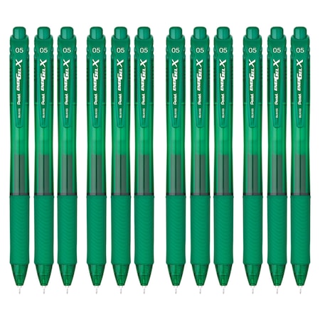 Pentel EnerGel-X Retractable Liquid Gel Pen, 0.5mm Needle Tip, Fine Line, Green Ink, 12PK BLN105-D