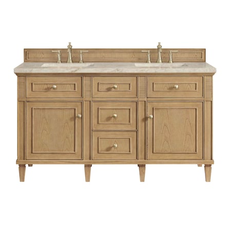 James Martin Vanities Lorelai 60" Double Vanity, Light Natural Oak, w/ 3 CM Tajnar Eclos Top 424-V60D-LNO-3TJR
