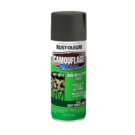Rust-Oleum General Purpose Spray Paint, Deep Forest Green, Ultra-Flat, Solvent, 12 Oz 279175