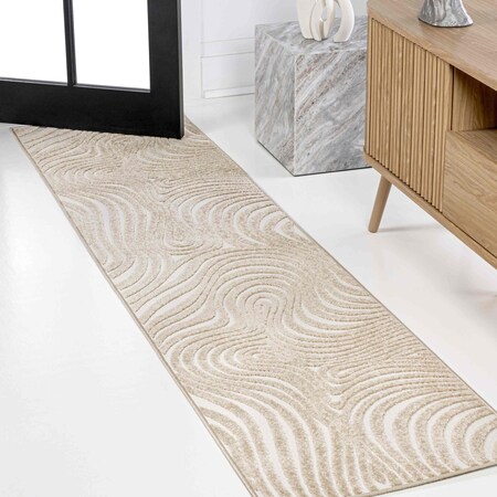 Jonathan Y Maribo High-Low Abstract Groovy Striped Beige/Cream 2 ft. x 8 ft. Indoor/Outdoor Runner Rug SCN103D-28