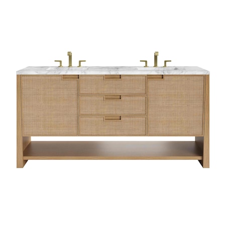 James Martin Vanities Solene 72 in. Double Vanity, Seaside Oak, w/ 3 CM Carrara Marble Top D225-V72-SSO-3CAR
