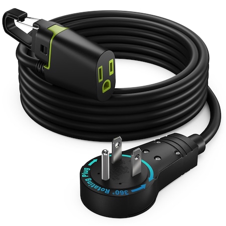 Maximm 10ft 16AWG 360 degrees Flat Plug Extension Cord w/ Hook, Indoor UL, Black ADW-360-31H10-BK