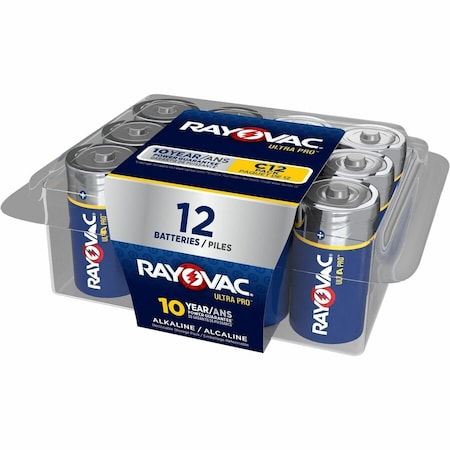 Rayovac UltraPro C Alkaline Battery, 1.5V DC, PK12 ALC12PP