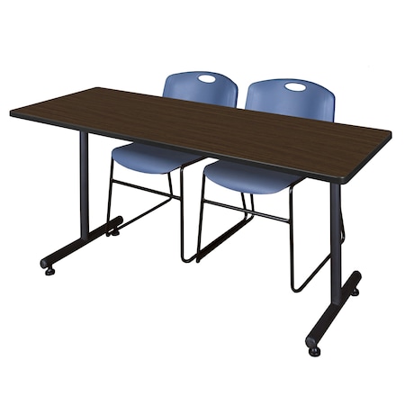 Regency Kobe T-Base Training Seminar Table W/ 2 Zeng Stack Chairs, 60 in W, 30 in L, Neo Walnut MKTRCT6030NW44BE
