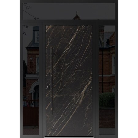 Vdomdoors Steel Door Dekton 0118 Natural Noir 2 Side and Top Exterior Window Sidelite Entry Door Painted W16+ DEKTON0118EXD-NOR-W16+36+16xH80+16-RH-I