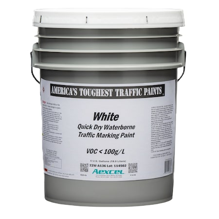 Aexcel Quick-Dry 20-minute Dry Traffic & Zone Marking Paint, Water-based Acrylic Latex, White, 5-Gallon 72W-A136F03