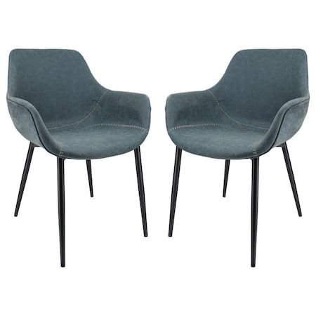 Leisuremod Markley Modern Leather Dining Arm Chair with Metal Legs, Peacock Blue, 2PK EC26BU2