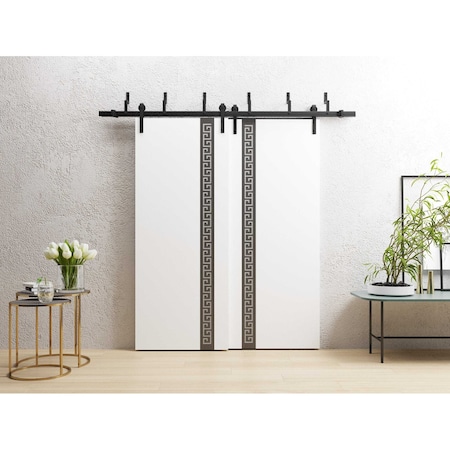 Sartodoors Sliding Closet Barn Bypass Doors 84 x 84 inches, Planum 0333 White Silk with Black Inserts and Fros PLANUM0333BBB-WS-8484