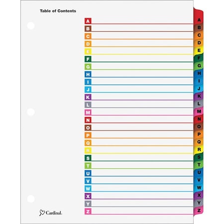 Cardinal Brands Cardinal OneStep Printable T.O.C. Divider, Printed A to Z, 9"x11", 26 Tabs, White/Multicolor 60218