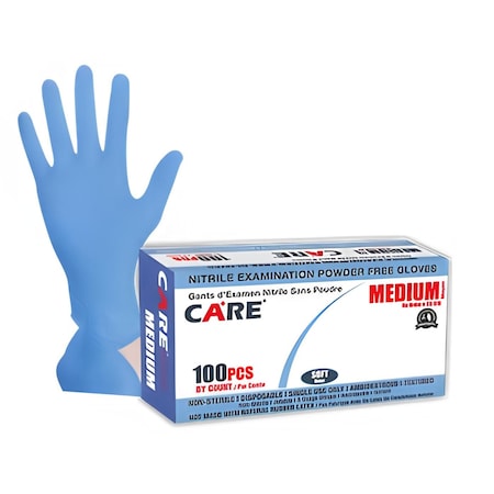 Care Disposable Gloves, 3 mil Palm, Nitrile, M, 100 PK, Blue CS-510