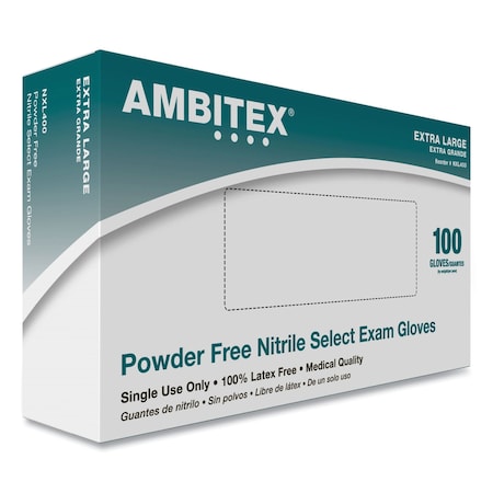 Ambitex N400 Series Powder-Free Nitrile Gloves, X-Large, Blue, 100PK NXL400