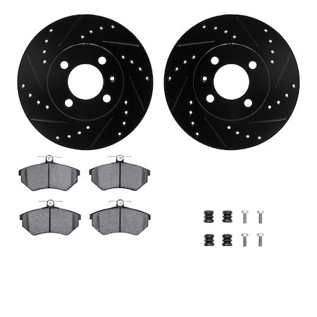 Dynamic Friction Co DFC Rotors-Drilled & Slotted-Black w/ EURO 5000 Ceramic Brake Pads Incl Hdw 8612-74006
