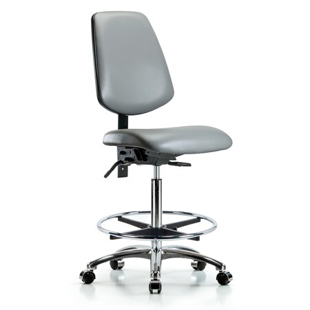 Blue Ridge Ergonomics Vinyl Chair Chrome, High Bench, Med Back, Foot Ring, Casters, Sterling BR-VHBCH-MB-CR-T0-A0-CF-CC-8840