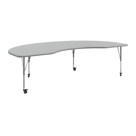 Flash Furniture Commercial Adjustable Height Kidney Activity Table with Locking Casters-Gray XU-A4896-KIDNY-GRY-T-P-CAS-GG