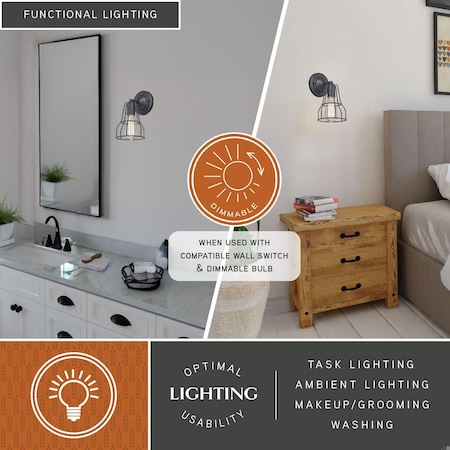 Vaxcel Clybourn 1 Light Bronze Adjustable Wire Cage Bathroom Wall Fixture W0311