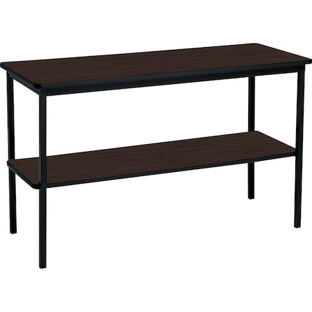 Iceberg OfficeWorks Double Shelf Utility Table, Walnut Laminate Top, 18 in W x 48 in L 69124