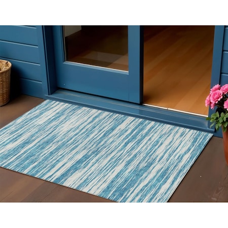 Homeroots 3' X 5' Teal Blue And Ivory Abstract Washable Indoor Outdoor Area Rug 613127