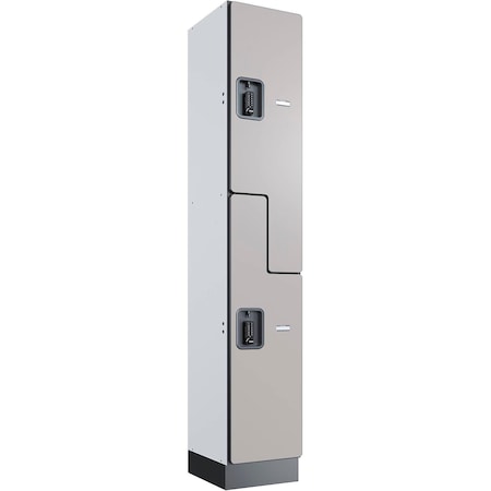Global Industrial Z-Style 2-Tier 2 Door Digital Wood Locker, 12"W x 15"D x 76"H, Gray, Unassembled 290681