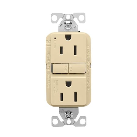 Eaton Wiring Devices Eaton Tamper-Resistant GFCI Receptacle, 125 V, 15 A, NEMA: NEMA 5-15R, Back, Side Wiring, Ivory TRGF15V
