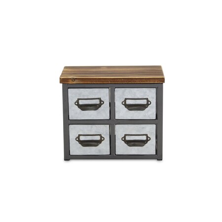 Homeroots 10" Brown Gray And Silver Solid Wood And Metal Desk Organizer 487922