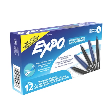 Expo Vis-a-Vis Wet Erase Markers, Ultra Fine Point, Blue, 12PK 16003A