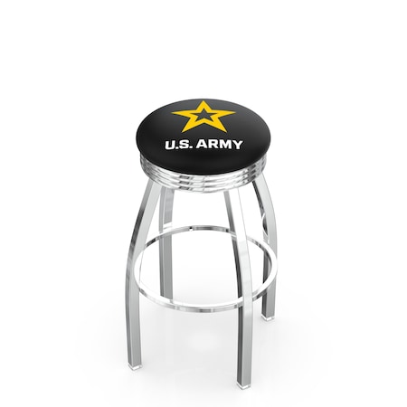Holland Bar Stool Co 30" Chrome U.S. Army Swivel Bar Stool, Accent Ring L8C3C30Army