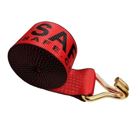 Tie 4 Safe 4'' x 40' Winch Straps w/ Wire J Hook WLL: 5,400 lbs. Red TWS40-40W21-R-C-1