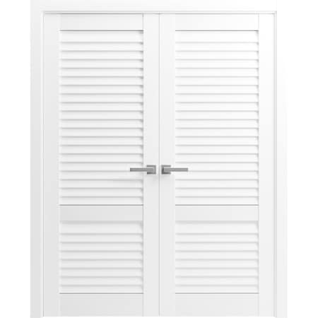 Sartodoors Interior Double Doors 36 x 96 inches, Louver 3388 White Silk, Wood Interior Louvered Frame, Close LOUVER3388DD-WS-56