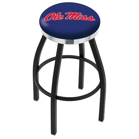 Holland Bar Stool Co 25" Blk Wrinkle Ole' Miss Swivel Bar Stool, Chrome Ring L8B2C25MssppU