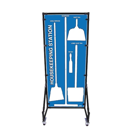 5S Supplies Housekeeping Shadow Board Broom Station V14, Blue / White, Broom + Stand HSB-V14-BLUE/WHITE-KIT