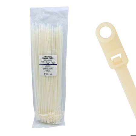 Cable Ties Unlimited Screw Mount Cable Tie, 14 in L, 50 lb Strength, 4 in Max Bundle Dia, Nylon, Natural, 100PK SM14-50-9C