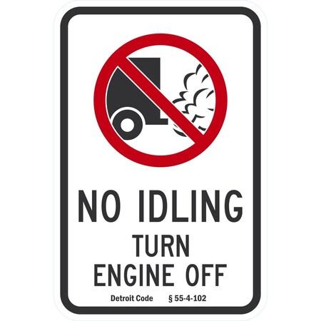 Lyle No Idling Turn Engine Off, Detroit Code 55-4-102, 12x18, Diamond Grade, White G-2858-DG_12x18