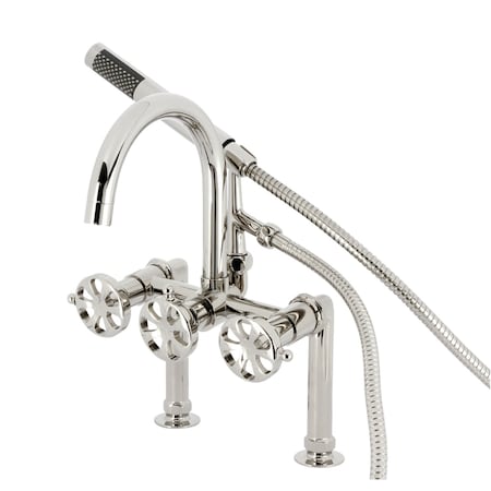 Kingston Brass 7" Center Deck-Mount Clawfoot Tub Faucet with Hand Shower, Polished Nickel AE8106RX