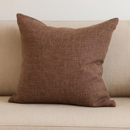 Homeroots 22" Brown Linen Throw Pillow Cover with Texture 608212